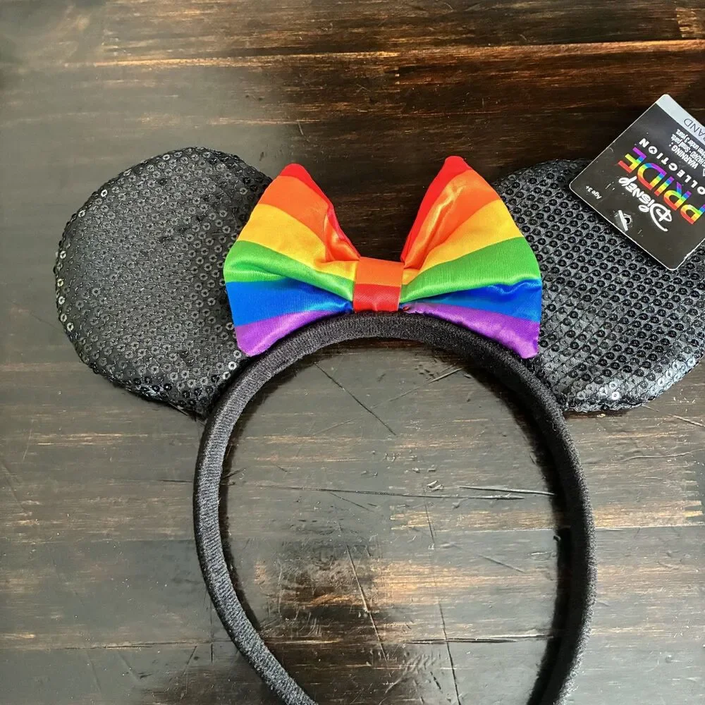 NWT Disney Pride Rainbow Bow Black Sequin Minnie Mouse Ears Headband LGBTQ+